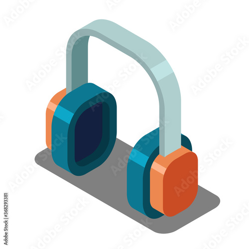 Retro headphones in isometric style. Vector illustration of musical equipment.