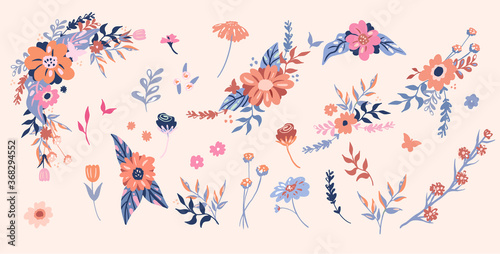 graphic flowers,Vector.flowers collection, branches, natural elements,floral bouquets,flower compositions,and other natural elements