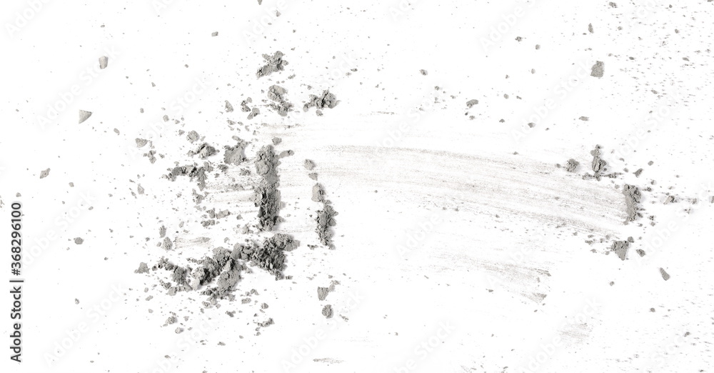 Paper ash, dust isolated on white background, texture top view