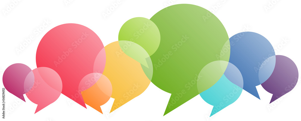 colored speech bubbles in a row