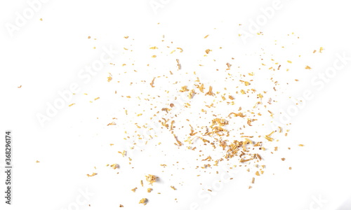 Tobacco golden pile isolated on white background, top view