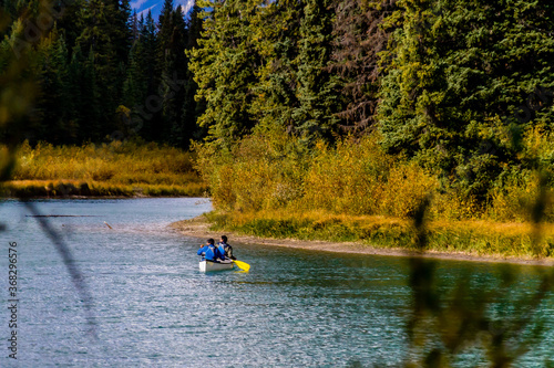 Canoeists on the River. Marsh Loop, Banff National Park, Alberta, Canada