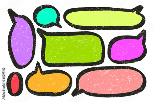 Hand drawn callout clouds. Speech bubbles various shapes and colors . Vector textured elements for designs.