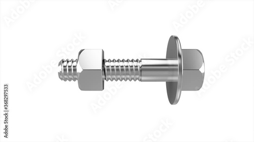Bolt and nut. 4k 3D animation of a nut and bolt animation tightening
