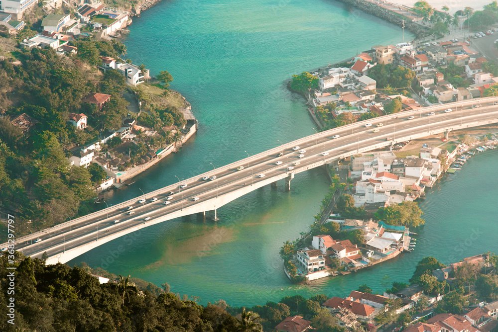 Aerial View of the Bridge Crossing the Canal in Rio de Janeiro City