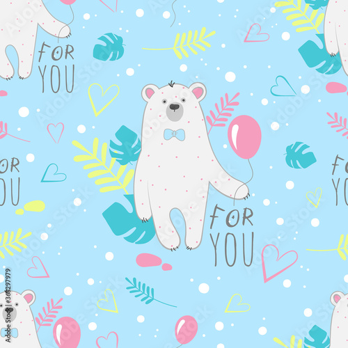 Seamless vector children's pattern with bears and balloons © Elena