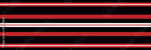 Classic red, black white vector striped seamless border. Banner of thin and thick stripes. Elegant linear horizontal geometric backdrop. Sophisticated design for ribbon, trim, edging theatre concept