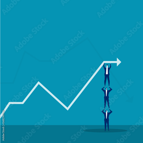 team businessman holds up graph growth concept vector.