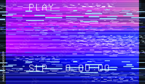 Abstract technology background with pixel noise compression artifacts. Glitched screen with digital datamoshing effect like retro look of an old damaged VHS tape.