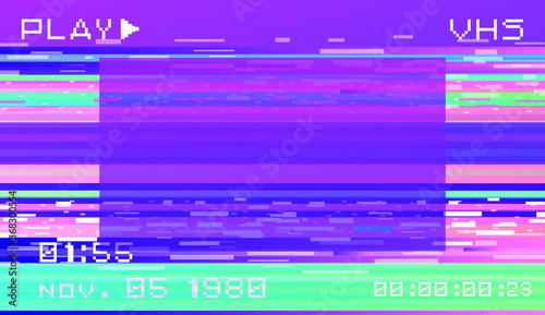 Abstract technology background with pixel noise compression artifacts. Glitched screen with digital datamoshing effect like retro look of an old damaged VHS tape.
