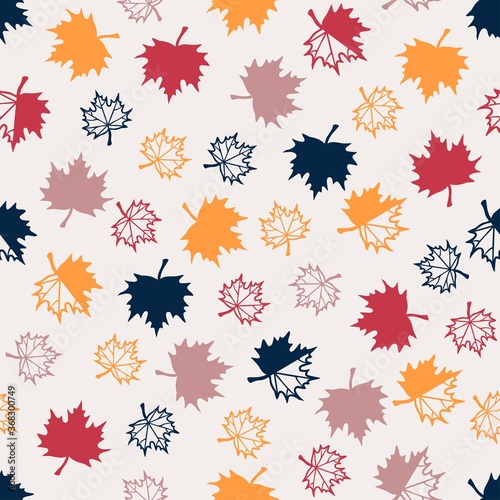 Fall Maple leaf seamless pattern. Autumn foliage. Flat design template. Modern leaf texture. Stylish background, textile or wrapping paper design, web pages, cover and more creative designs