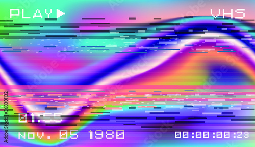 Abstract background with pixel noise artifacts. Glitched old-school screen with digital datamoshing VHS effect, an old analog video recording on tape cassette.