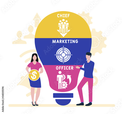 Flat design with people. CMO - Chief Marketing Officer acronym, business concept. Vector illustration for website banner, marketing materials, business presentation, online advertising.