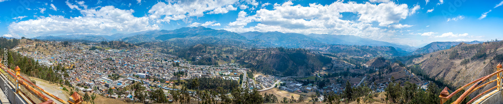 Panoramic view of the city of Guaranda, in the Chimborazo Province in Ecuador, South America, on a beautiful summer morning.
