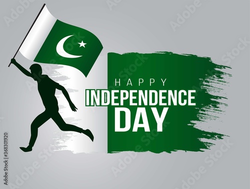 pakistan happy independence day ,14th august Vector Illustration. silhouette man running with flag