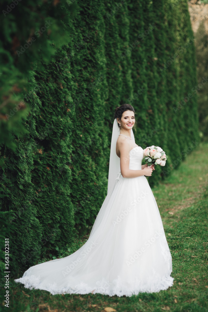 Portrait of a beautiful fashion bride, sweet and sensual. Wedding make up and hair