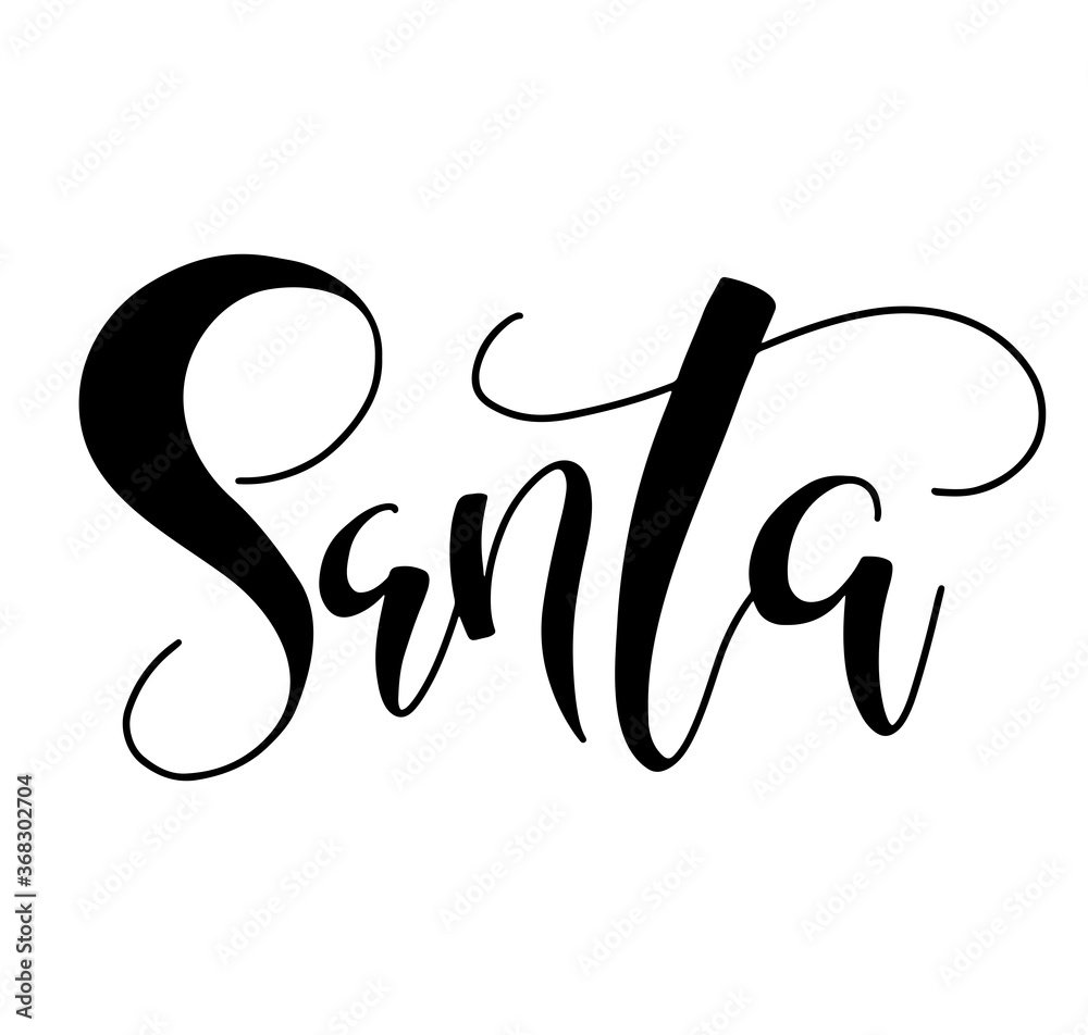 Santa lettering, black text isolated on white background, vector stock illustration. Santa lettering, black text isolated on white background, vector stock illustration.