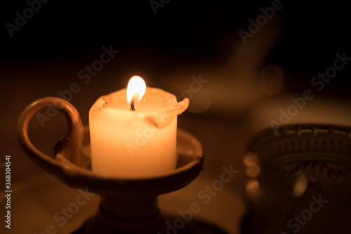 Votive candles in a European cathedral.