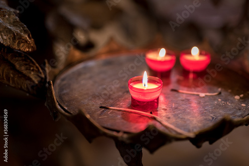 Votive candles in a European cathedral.