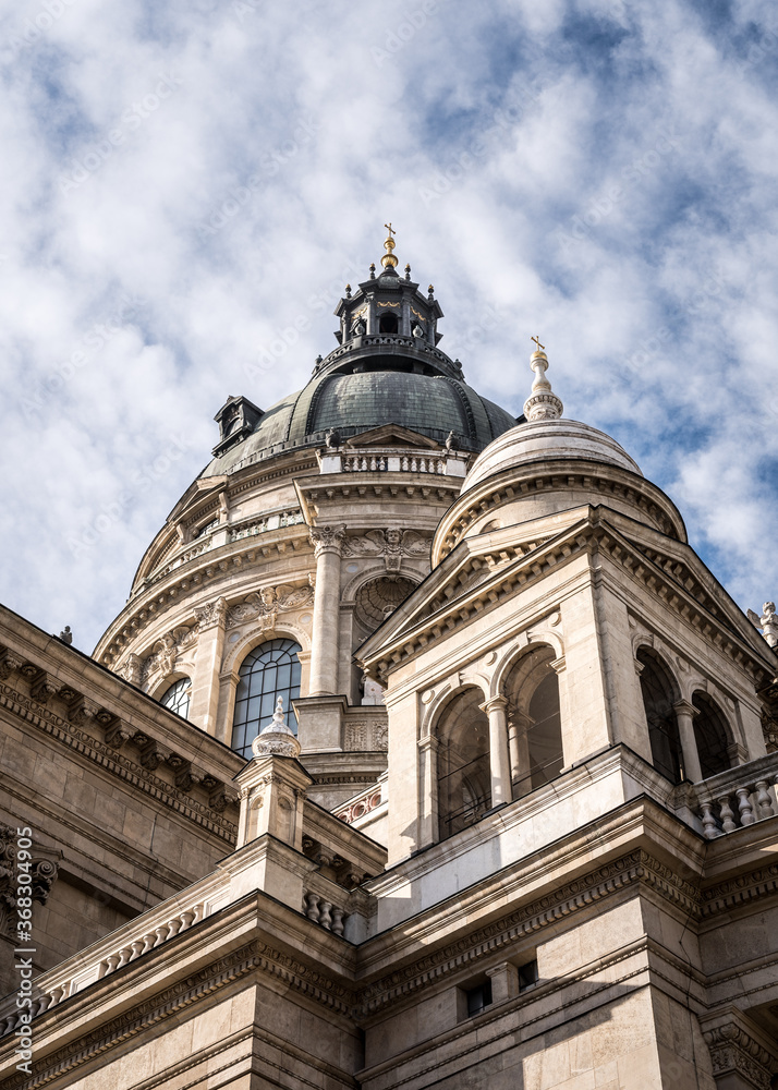 Exterior of St. Stephen's Basilica in Budapest, Hungary.