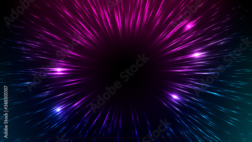 Vector illustration of faster than light (FTL) interstellar or intergalactic travel. Speed of light and hyperspace. Colorful design template for poster, banner, cover, catalog, wallpaper.
