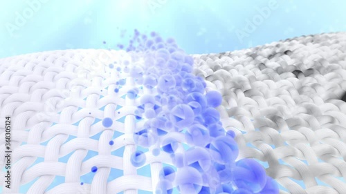 Washing and whitening liquid laundry,blue detergent cleaning process. 3D Animation 4K.