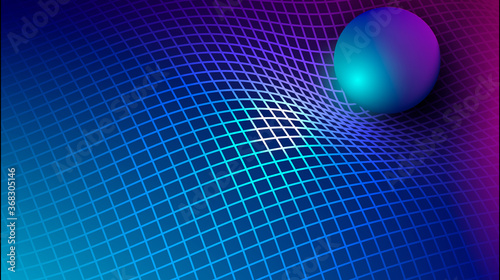 Gravity, gravitational waves concept. Physical and technology background. Design with gravity grid and spheres.