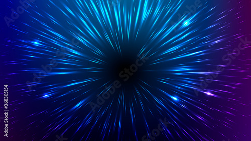 Vector illustration of faster than light (FTL) interstellar or intergalactic travel. Speed of light and hyperspace. Colorful design template for poster, banner, cover, catalog, wallpaper.
