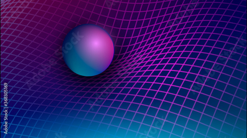 Gravity, gravitational waves concept. Physical and technology background. Design with gravity grid and spheres.
