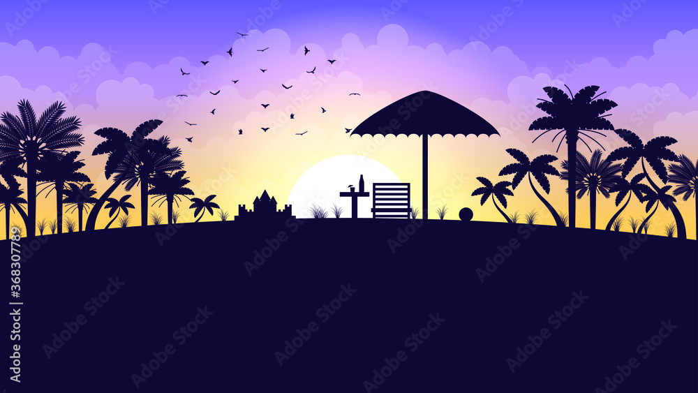 Abstract Ocean Sea Summer Beach Background With Palm Trees Sun And Clouds Vector Design Style Abstract Ocean Sea Summer Beach Background With Palm Trees Sun And Clouds Vector Design Style