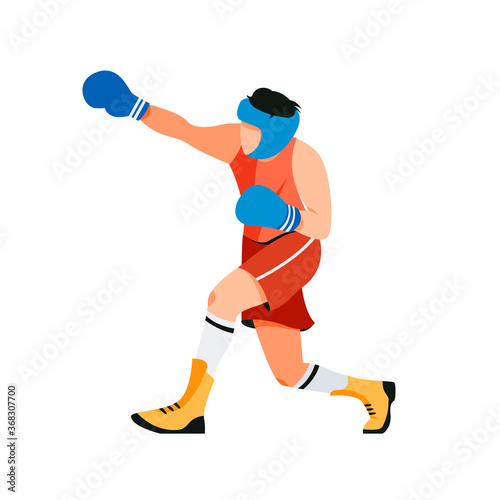 Male boxer attacking isolated design element. Wrestling match vector illustration.