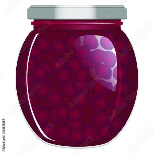 Cherry jam in a jar on a white background. Vector illustration