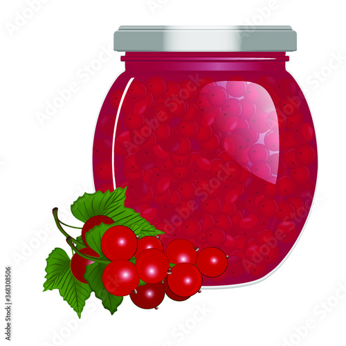 Сurrant jam in a jar on a white background. Vector illustration