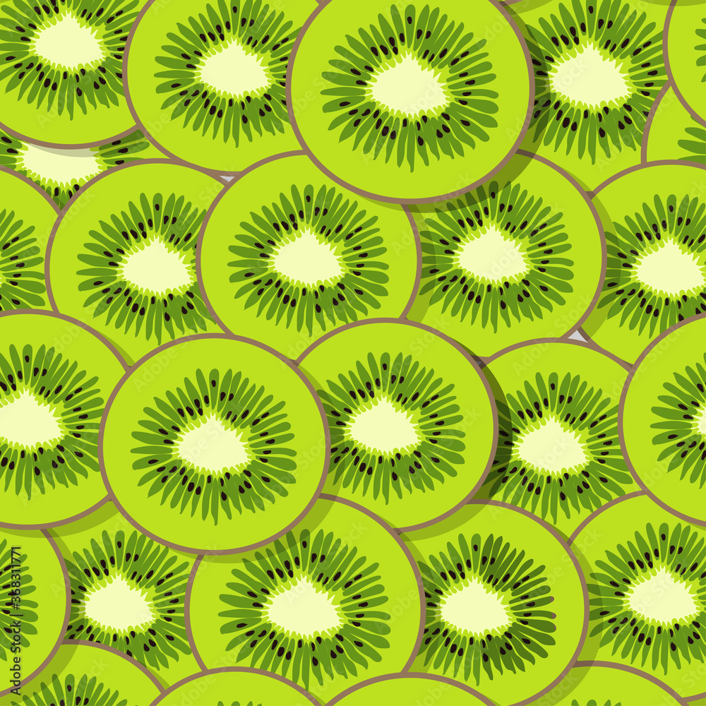 Fototapeta premium Seamless hand drawn vector pattern of bright kiwi fruit slices