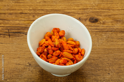 Chili peanut snack in the bowl