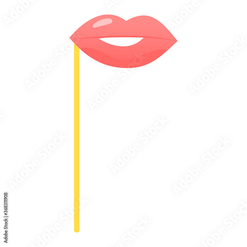 Decoration funny glasses, star spectacles on stick birthday party element isolated on white, flat vector illustration. Concept joyful icon, gathering masquerade item for cheerful mood.