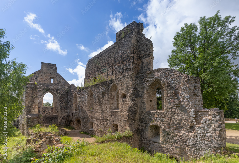 Sigulda Castle set in a hill overlooking the primeval Gauja river valley within the Gauja National Park, Lativia