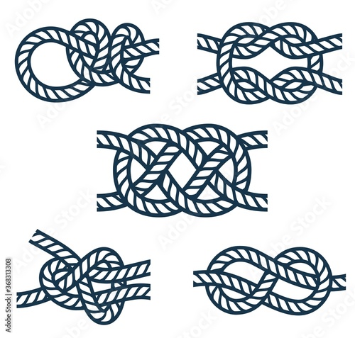 Set of nautical rope knots for a marine sea ship