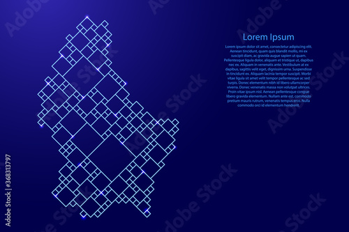 Luxembourg map from blue pattern from a grid of squares of different sizes and glowing space stars. Vector illustration.