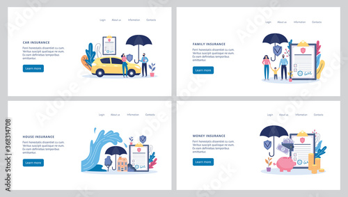 Set insurance web banners of various actuarial types flat vector illustration.