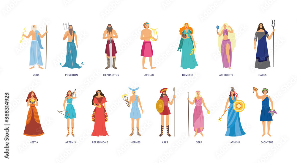 Greek mythology character set - cartoon god and goddess collection Greek mythology character set - cartoon god and goddess collection
