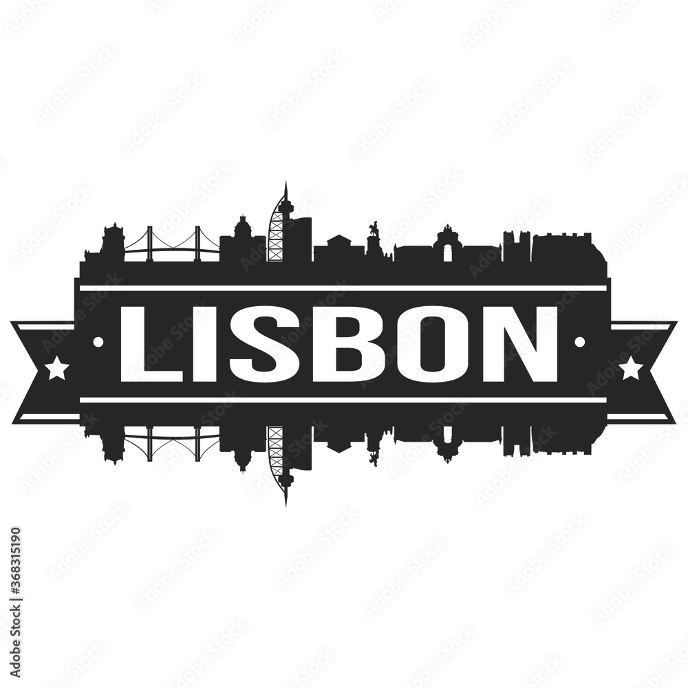 Lisbon Skyline Stamp Silhouette City Vector Design Art.