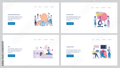Website page templates for medical examination flat vector illustration isolated.