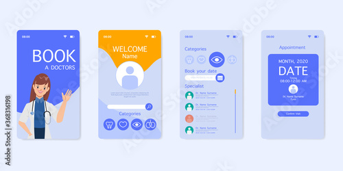 Doctor with stethoscope medical booking application ui design.	