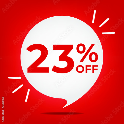 23% off. Banner with twenty-three percent discount. White bubble on a red background vector.