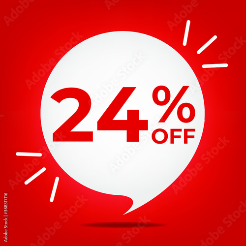 24% off. Banner with twenty-four percent discount. White bubble on a red background vector.