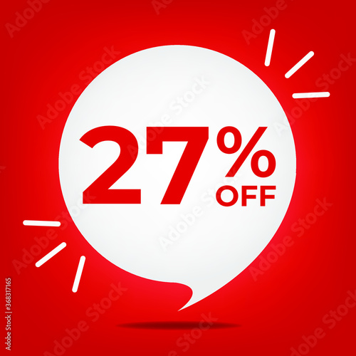 27% off. Banner with twenty-seven percent discount. White bubble on a red background vector.