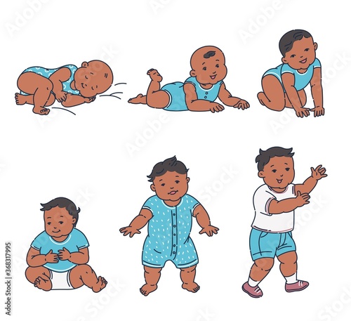 Baby growth set - African child growing from infant to toddler to little boy