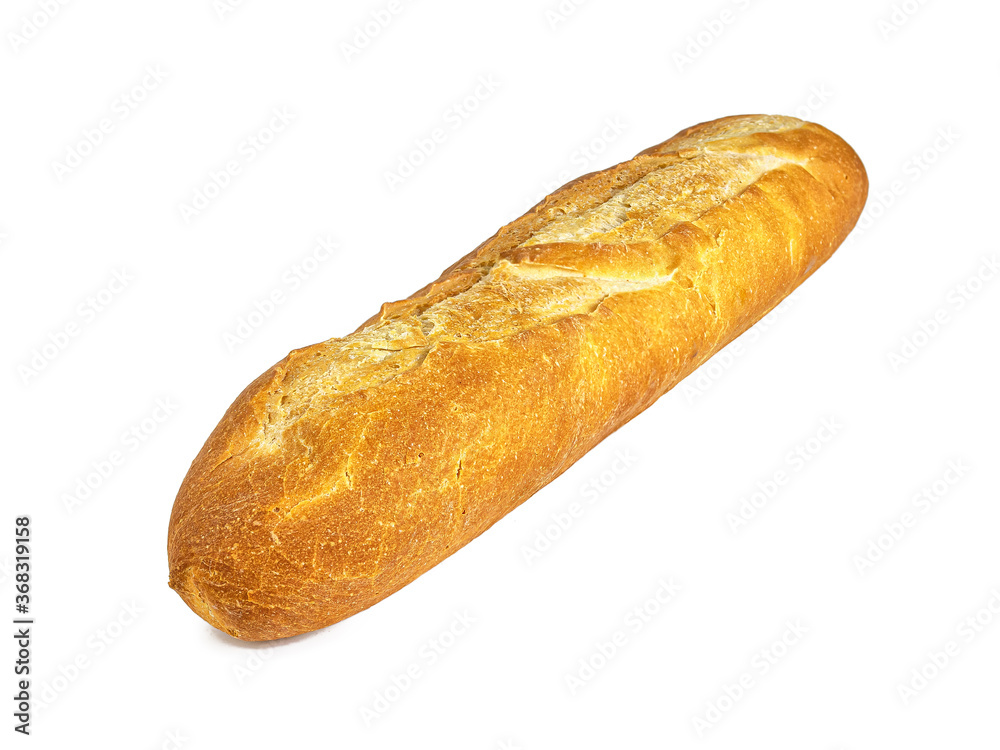 French baguette with a crisp Golden crust, on a white background French baguette with a crisp Golden crust, on a white background