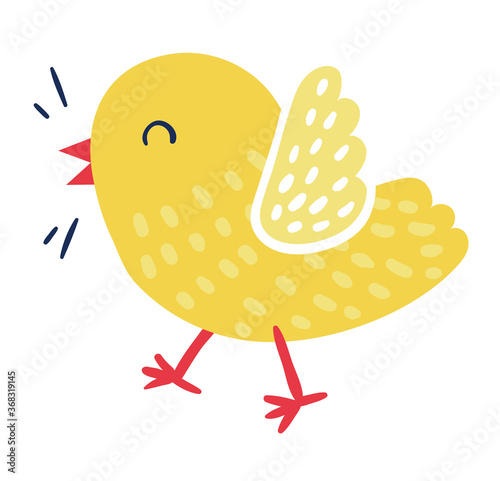 Cute domestic bird yellow joyful cheerful chick character, little bird tweet ...